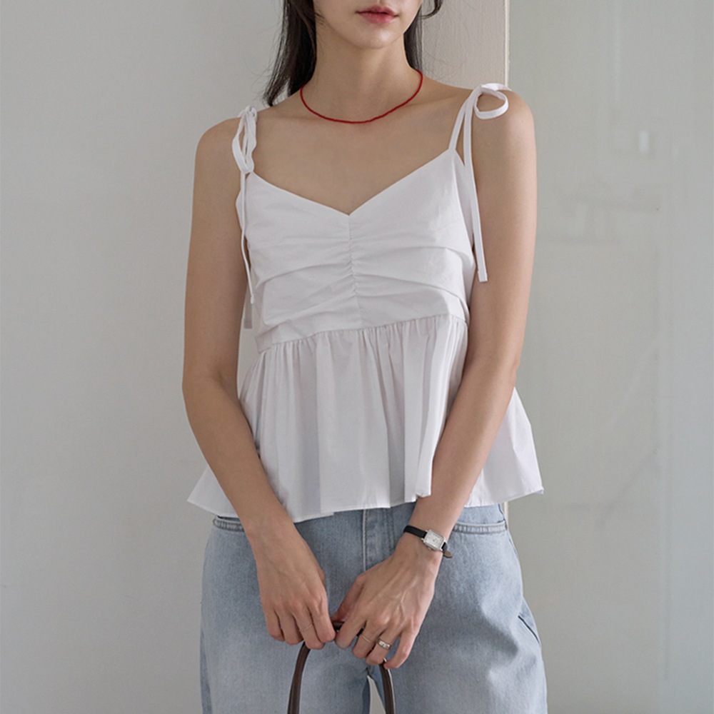 ペディアシャーリングストラップスリーブレスブラウス