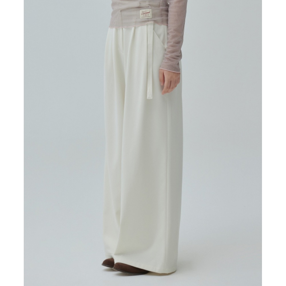 COVERNAT 女性用ツートックベルト付きワイドパンツアイボリー