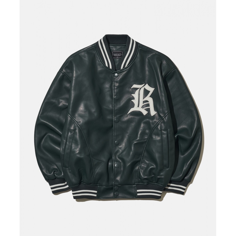 TAKEASYバフレザーバシティジャケット（グリーン）