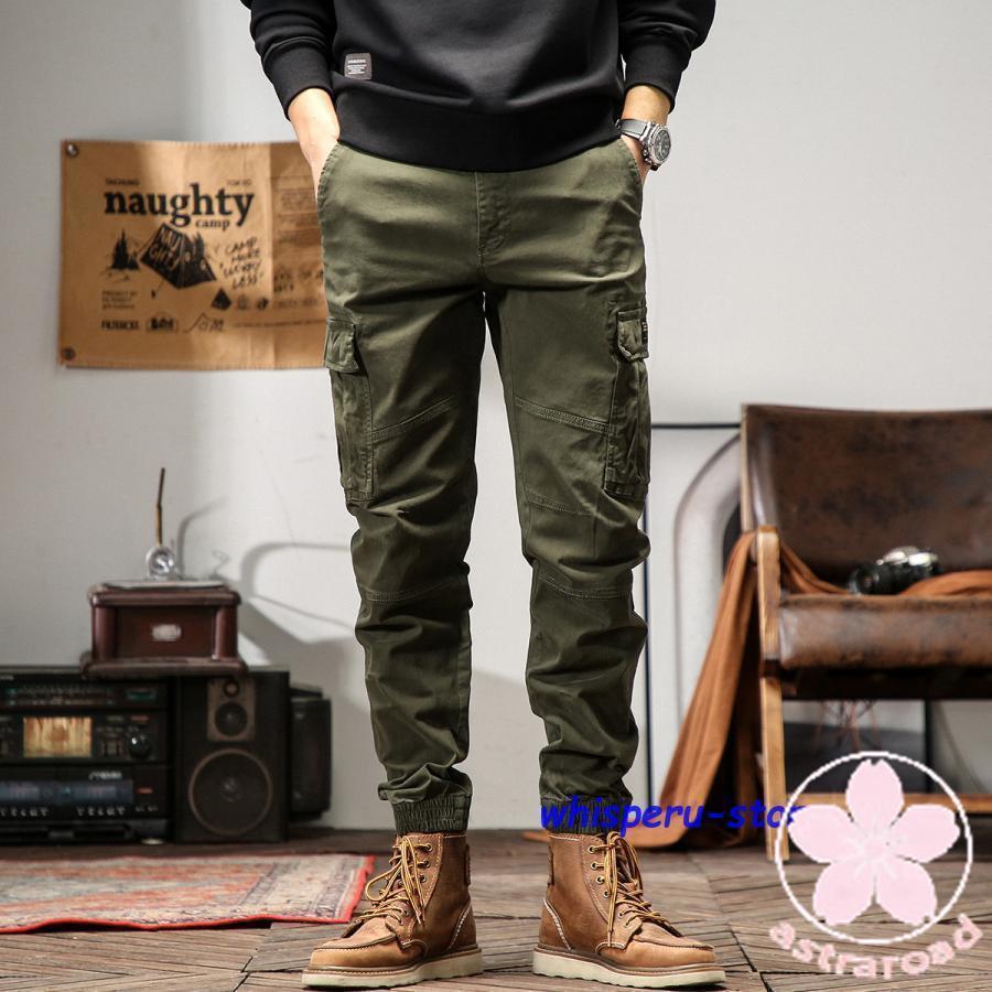 カーゴパンツ 作業ズボン メンズ ポイント 多 ミリタ系 カッイ 裾絞り きれいめ スタイリッシュ おしゃれ ワーク アウトドア ストト系