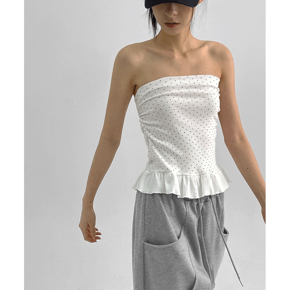 ブラックアップモモンドットフリルチューブトップ