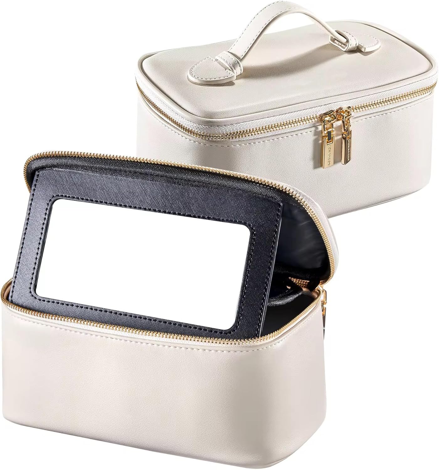化粧ポーチ 取り外せるミラー付き 持ち運び 大容量収納 バニティータイプ 旅行/出張用 スタンダード版 ホワイト