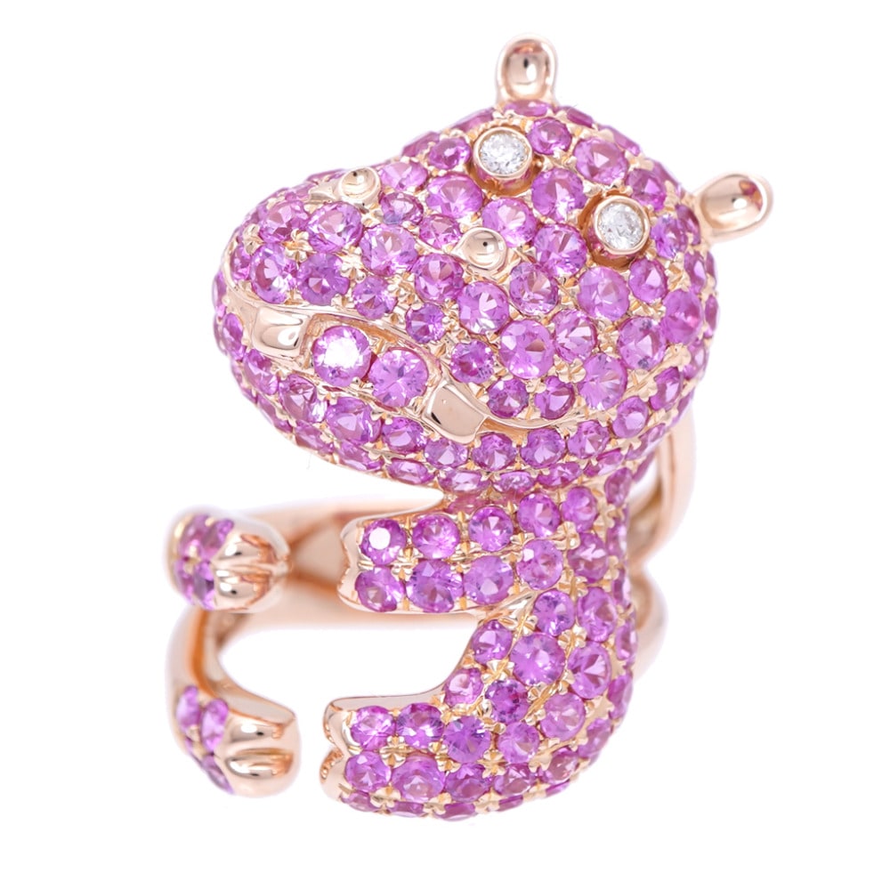 新品同様 カバ モチーフ リング・指輪 K18ピンクゴールド/ピンクサファイヤ/ダイヤモンド 10.5号 ピンク 1609【中古】 レディース