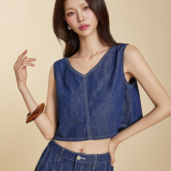 E3896 デニム Vネック トップ