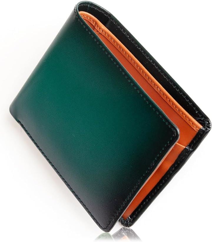 財布 メンズ 2つ折り グラデーション 二つ折り 本革 二つ折り財布 GRN-CML( 5.グリーン＆キャメル)