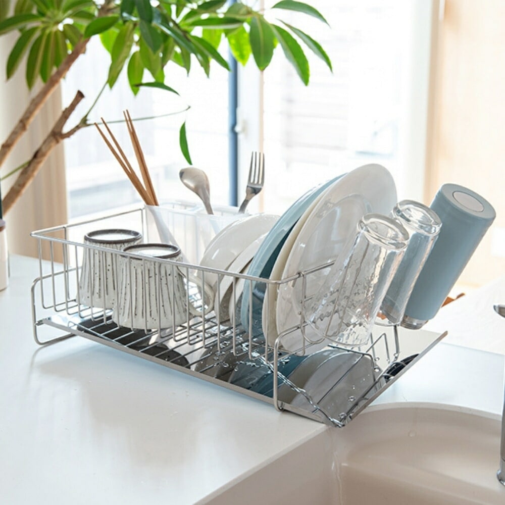 bws SELECTION 斜めに流れる1段水切左置用 DK-410067S 水切りかご ステンレス 水が流れる 食器 鍋 フライパ