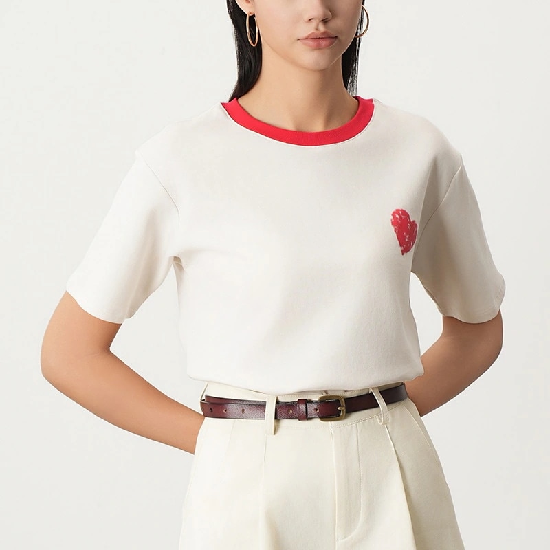 新型ティーシャツ綿質可愛い半袖tシャツせラウンドネック トップス夏ゆるい質感ハート型プリント上着