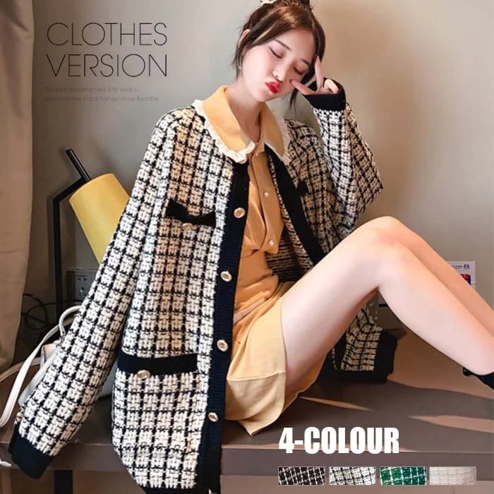 レディースカーディガンチェックカーディガンニットカーディガンケーブルニットカーディガン厚手肩落ち長袖