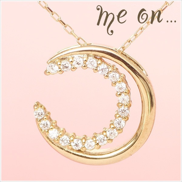 me on... K10イエローゴールド天然ダイヤモンドムーンモチーフネックレス 発送目安：２３週間