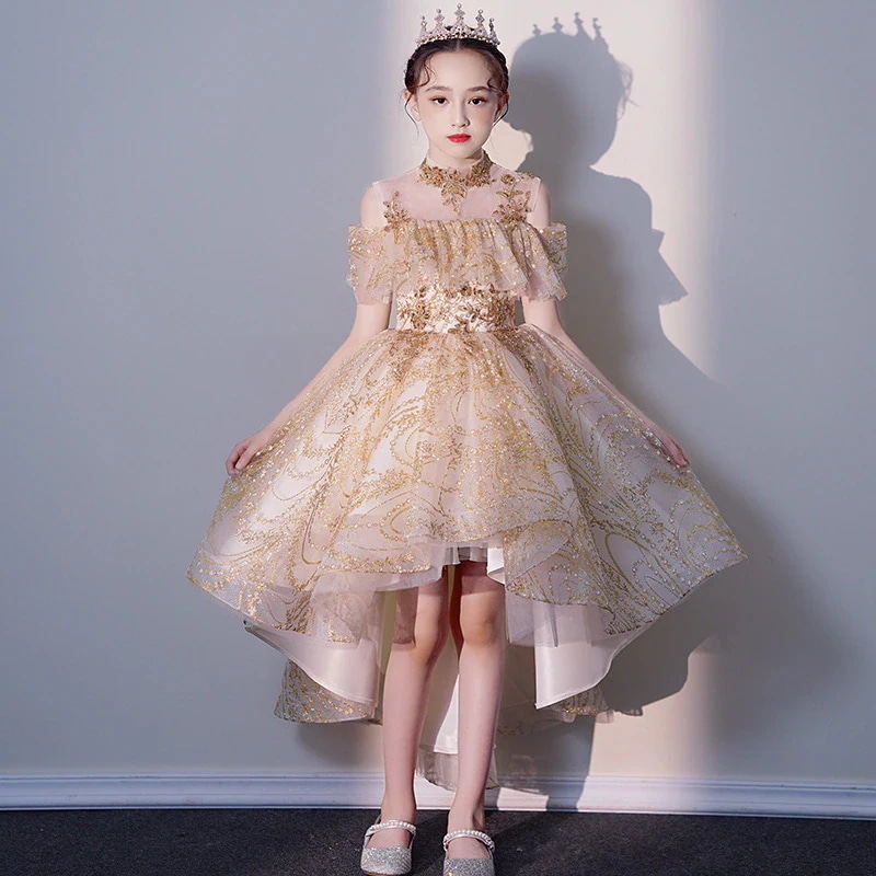 【3日出荷】子供司会ドレス 冬 女の子 ピアノ演奏 ステージ 花童110/120/130/140/150/160