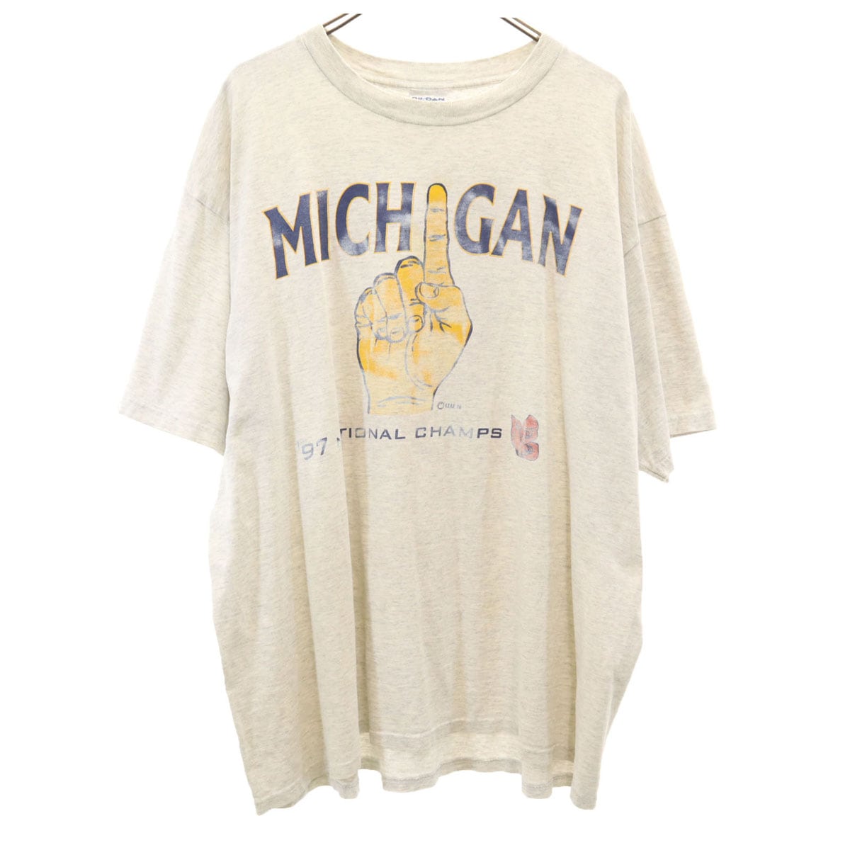90s オールド 刺繍タグ ミシガン大学 半袖 カレッジ Tシャツ XXL グレー メンズ 古着