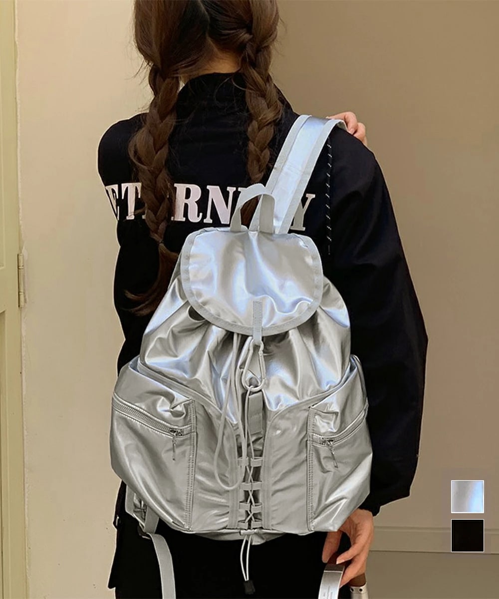 2色ブラック シルバー バッグ リュック リュックバッグ リュックサック レディース 韓国 韓国風 カジュアル リュック 大人リュック かばんカップルペア 韓国ファッション インスタ 撮影 アイドル巾