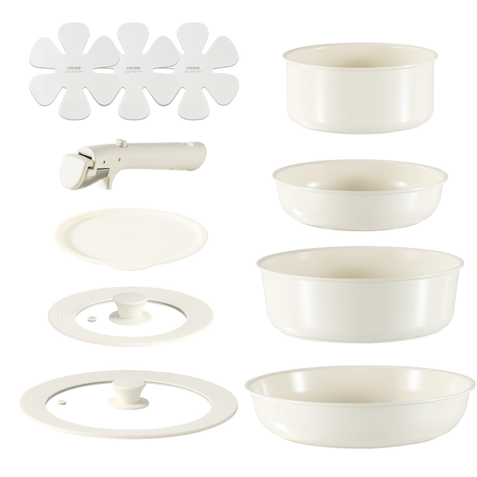 CAROTE カローテ フライパン セット 11点 鍋セット フッ素 不使用 PFAS PTFE PFOA PFOS フリー IH対応 ガス火対応 セラミック ih 取っ手のとれる 軽量仕様