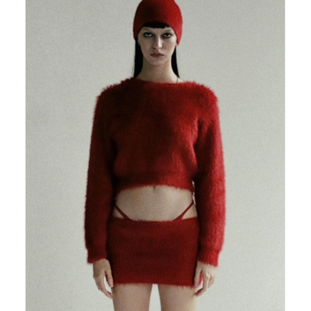 BADBLOOD BS Mohair Crewneck Sweater Red w-knt24-019