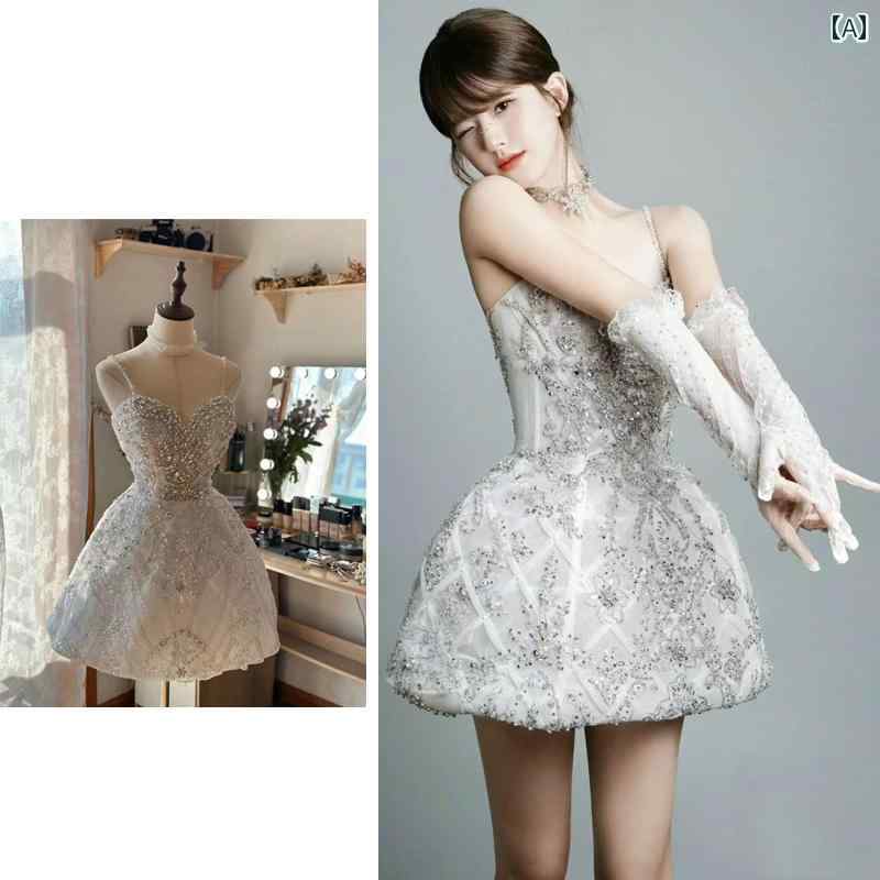 ドレス　パーティー　レディース 趙 魯 思 同じ スタイル 重い ラインストーン 誕生日 パーティー ステージ パフォーマンス 小さい ドレス スタジオ 女の子 写真 撮影 短い スカート