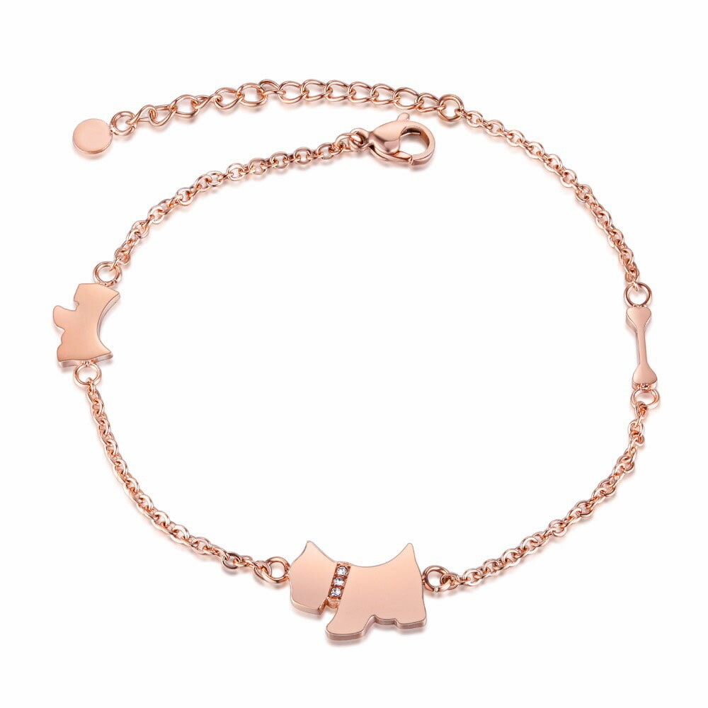 ワンダフルドッグピンクゴールドステンレスアンクレット 犬 イヌ 足首 アクセサリー 女性 プレゼント