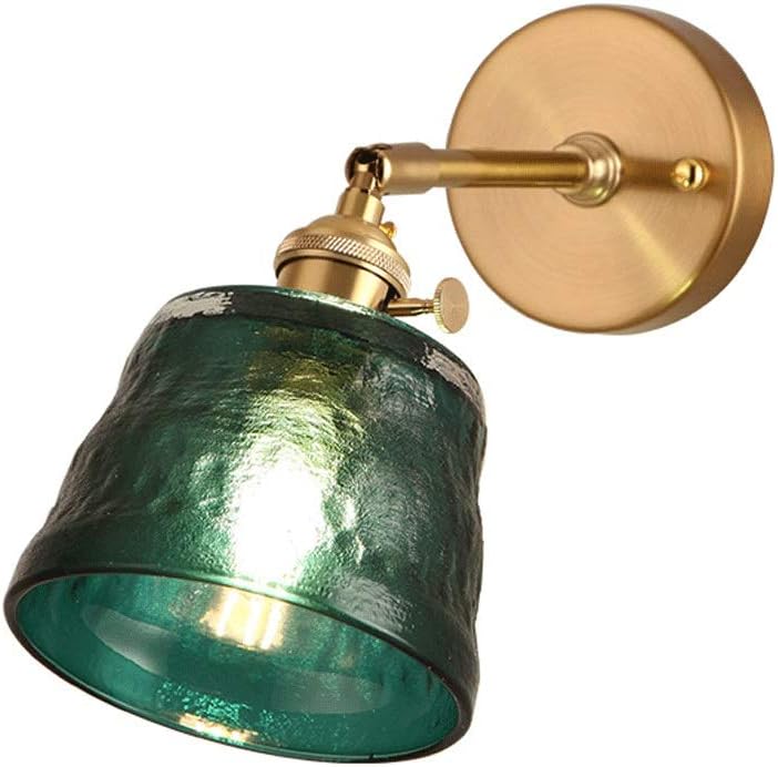 大好評 寝室ヘッドボード 壁取り付け用 燭台レトロ 壁ランプ ダークグリーン ハンマーガラスシェード付き 真鍮製ウォールライト シンプル装飾照明壁ランプ