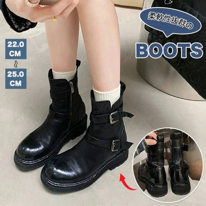 【赤字販売*速達】厚底ブーツ ブーツ バックル ベルト ショートブーツ 3cmヒール 安定感あるブーツ ブーティー 光沢感あるブーツ 厚底 靴 履きやすい おしゃれ 艶々 ベルト おしゃれなデザイン