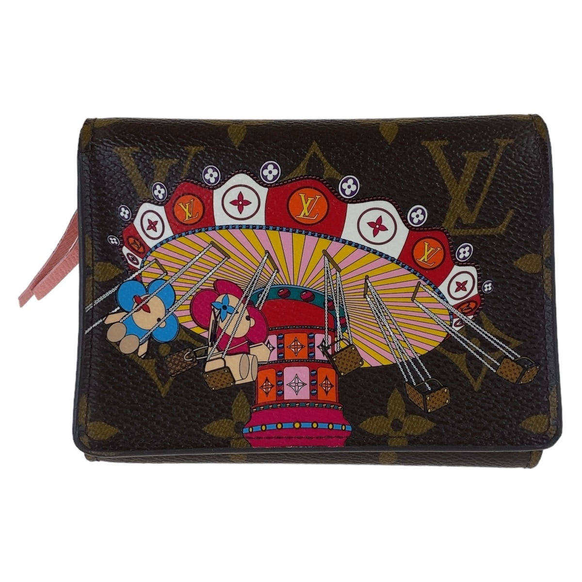 美品 モノグラム ヴィヴィエンヌ ポルトフォイユ ヴィクトリーヌ ブラウン ピンク ゴールド金具 PVC M69754 折財布 コンパクトウォレット レディース 503400