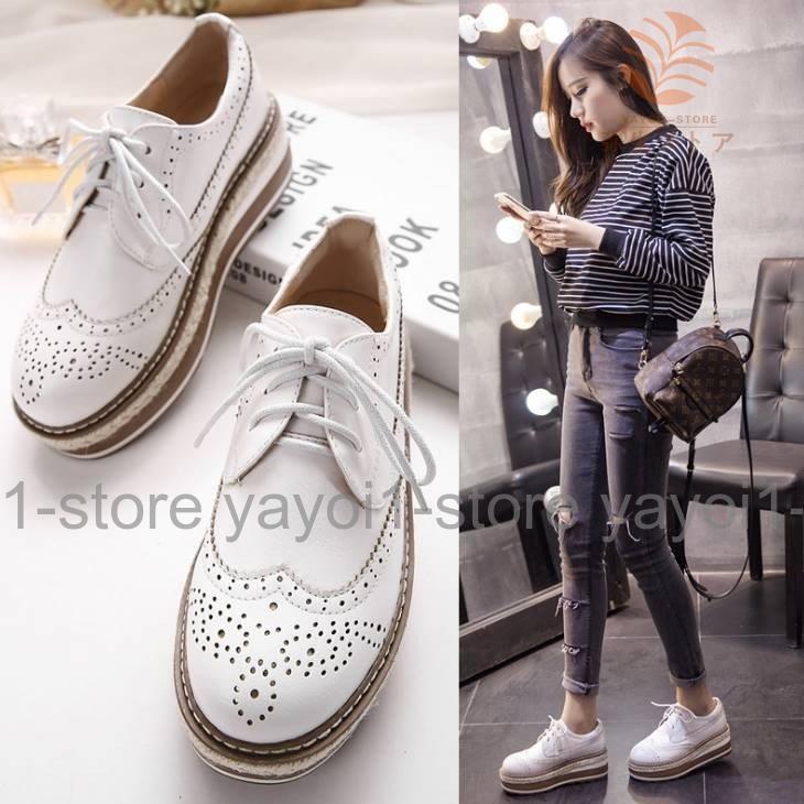 プラットフォームシューズ 厚底 ローファー レースアップ パンチングレザー ボリュームヒール 大人カジュアル レディース レディースファッション カジュアル