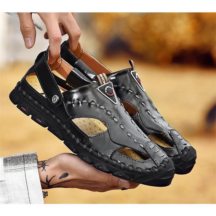 サンダルメンズ　ビジネスサンダル　軽量　通気　革サンダル　滑lり止め　カジュアルシューズ　職場用　クッション性　紳士