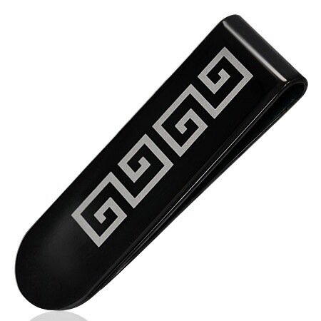 ブラックエターナルステンレスマネークリップ 黒色 ギリシャ文字 永遠 サージカルステンレス316L 丈夫 アクセサリー 財布 父の日 誕生日 男性 彼氏 お札 挟む 書類 stm00-00-0031