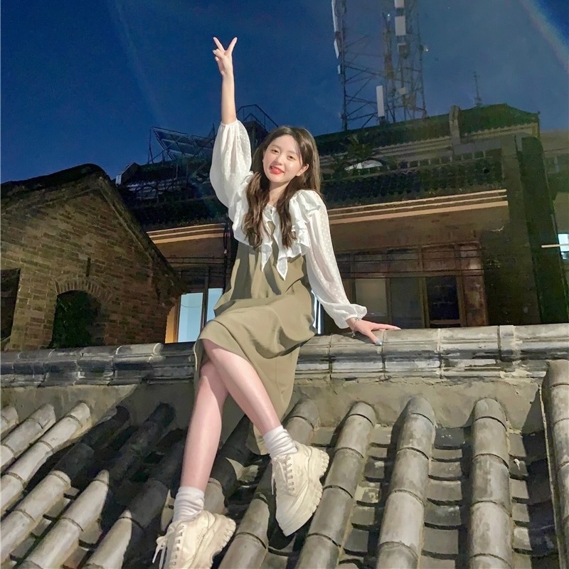 トップス ワンピース 膝下 袖なし ノースリーブ 襟なし ノーカラー スリム 細身 ストレート Iライン フェミニン 大人可愛い きれいめ シンプル カジュアル 上品 おしゃれ こなれ感