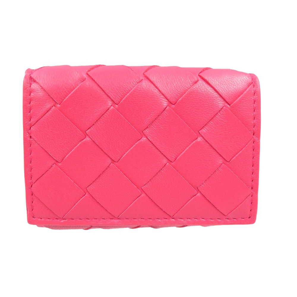 未使用品 ボッテガヴェネタ 三つ折り財布 ラムスキン/ラムスキン ピンク 0013【中古】BOTTEGAVENETA レディース