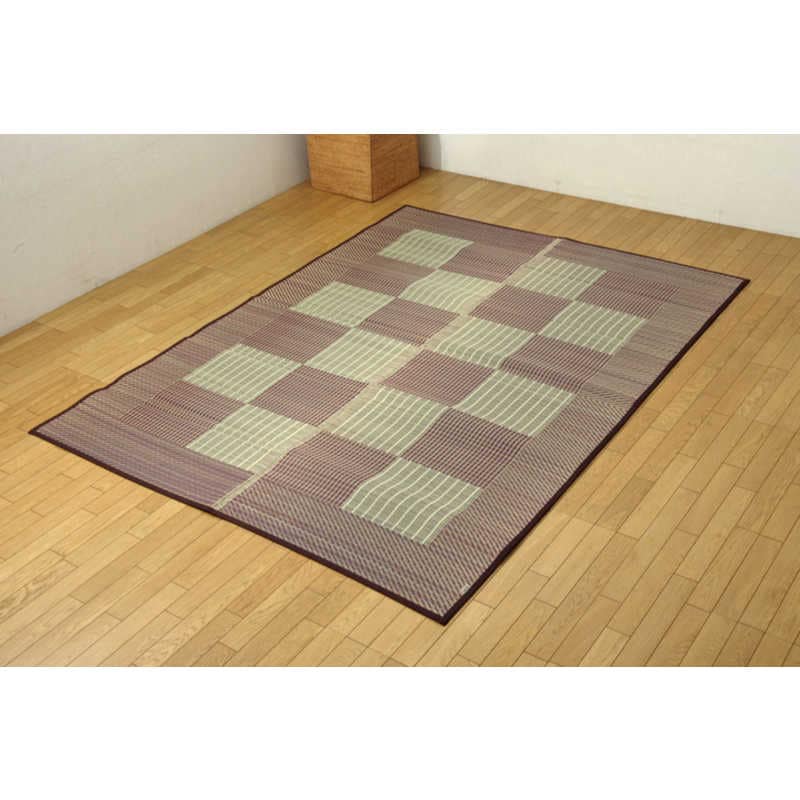 イケヒコ　い草ラグカーペット 格子柄シンプルモダン 『Fライト』　ブラウン