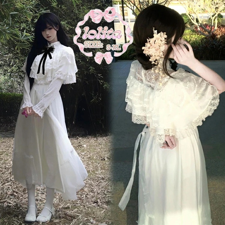 ロリータ キッズ ドレス 子供服 白 シースルー ワンピース 女の子 クラシック ロリータ風 フリル付き レース リボン ハロウィン 文化祭 イベント おしゃれ 可愛い 華やか キッズパーティー 写真