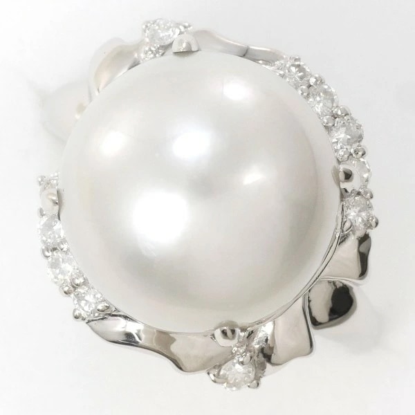 PT900 プラチナ リング 14号 パール(真珠) 13mm ダイヤ 0.32 ジュエリー 中古