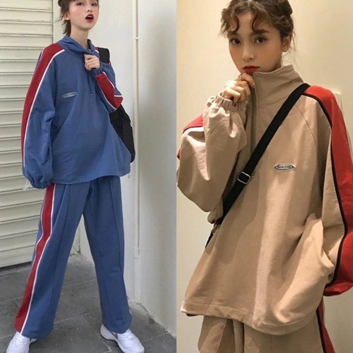 レディース セットアップ ジャージ ワイド 韩国 ファッション レディース バイカラー ラインジャー 4,850円