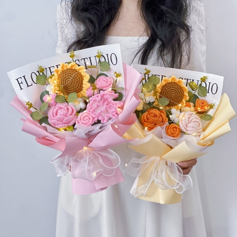 ニット完成品親友 女の子への誕生日プレゼント 模擬ウールブーケ ひまわり お母さんへの母の日ギフト 母の日