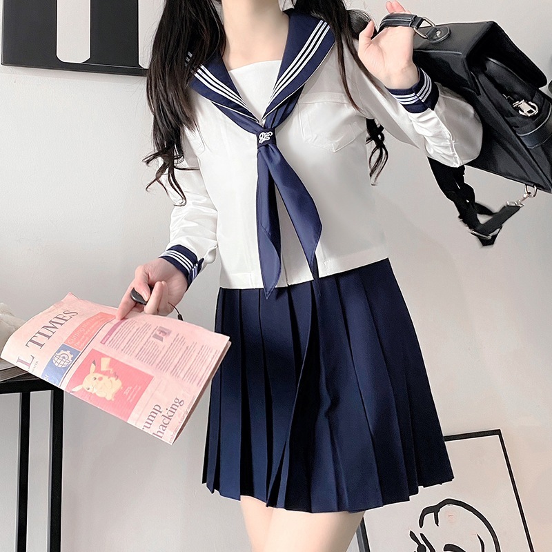 【1つ買うと10つ無料】基本的なブルーカラースカーフホワイト3ブックjkユニフォームネイビーフェンシュイハンドユニフォームの学校ユニフォームミドルスーツ