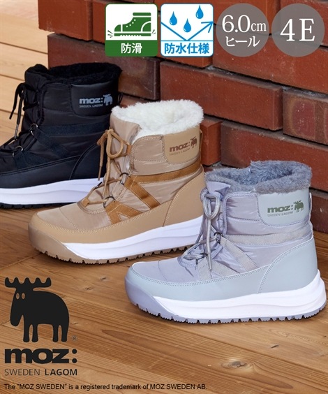 ショート・ノーマル ゆったり幅広 moz モズ 防水防滑レースアップブーツ ワイズ４E
