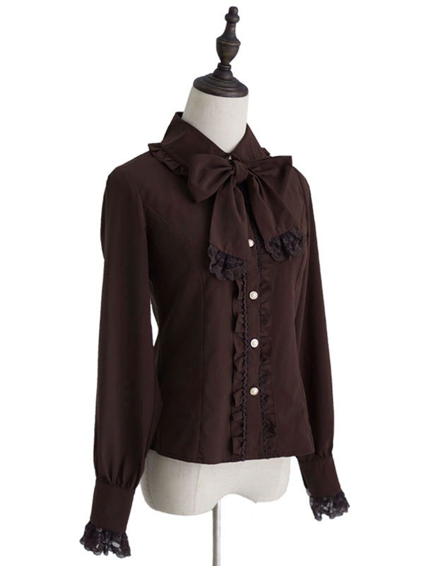 【短納期】ロリィタブラウスポプリンお茶会無地長袖折り襟スウィート