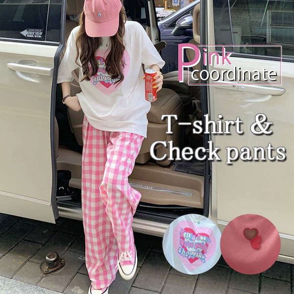 Qoo10] 上下セット Tシャツ チェックパンツ 2