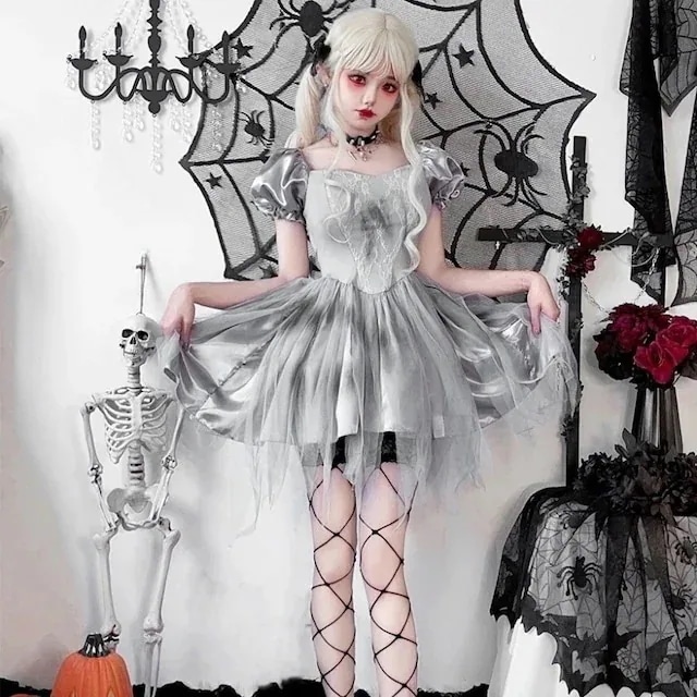 仮装コーデコスチューム服 衣装 ハロウィン ガーリー 2点 ブラックス 半袖ワンピースフレアリボン付き 今年 セットアップ 甘め 文化祭 大人 ファッション系 レディース 学園祭 セクシー型 短纳期