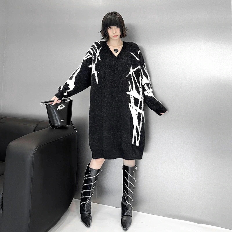 レディース おしゃれ メガ割 【J.Fashion】 vネック 関連商品購入可能 ニットワンピース ロングニット セーター
