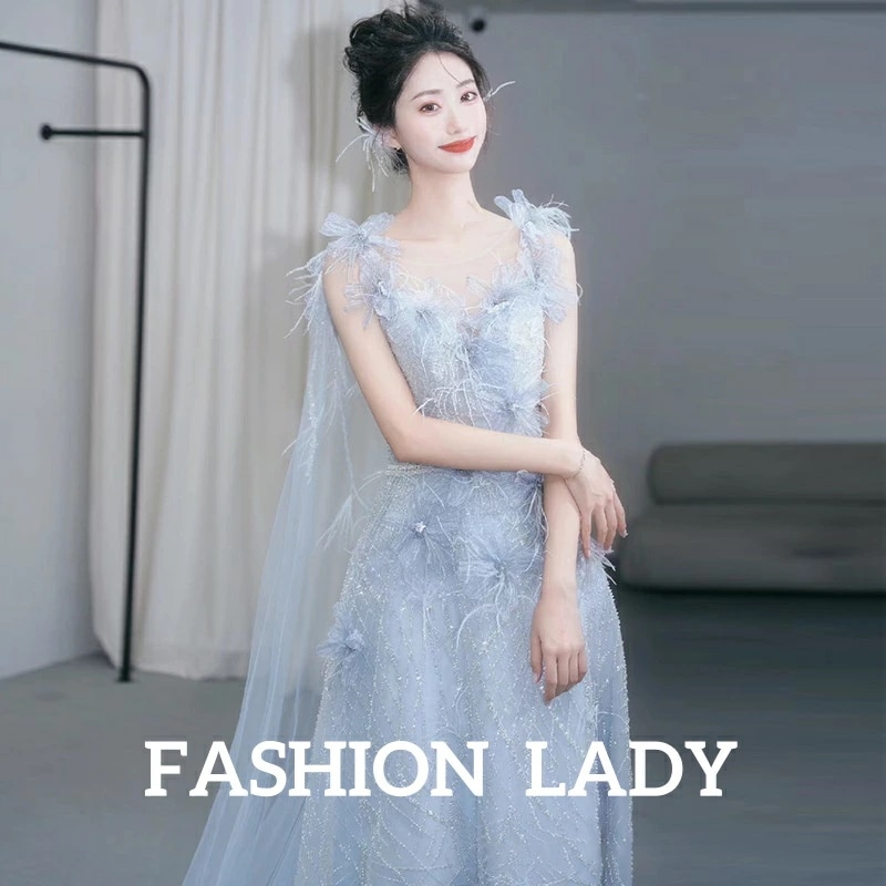 大ヒット中 レディースドレス ブルー エレガント 姫系 成人式 パーティードレス ウェディングドレス 結婚式 花嫁ドレス 礼服 司会 お呼ばれ ロングドレス 上品 きれいめ 宴会 メッシュ 着痩せ フ