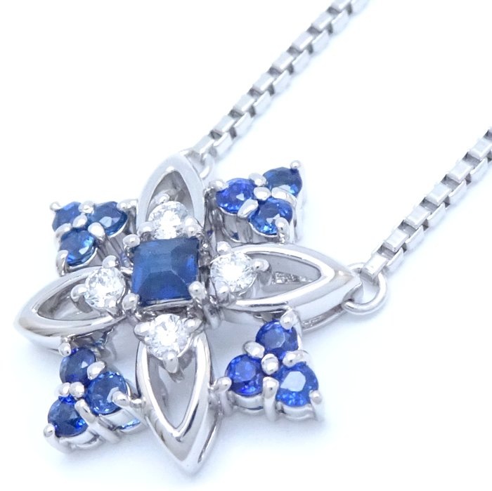 ネックレス サファイヤ0.79ct ダイヤモンド0.13ct Pt900プラチナ/291193【中古】