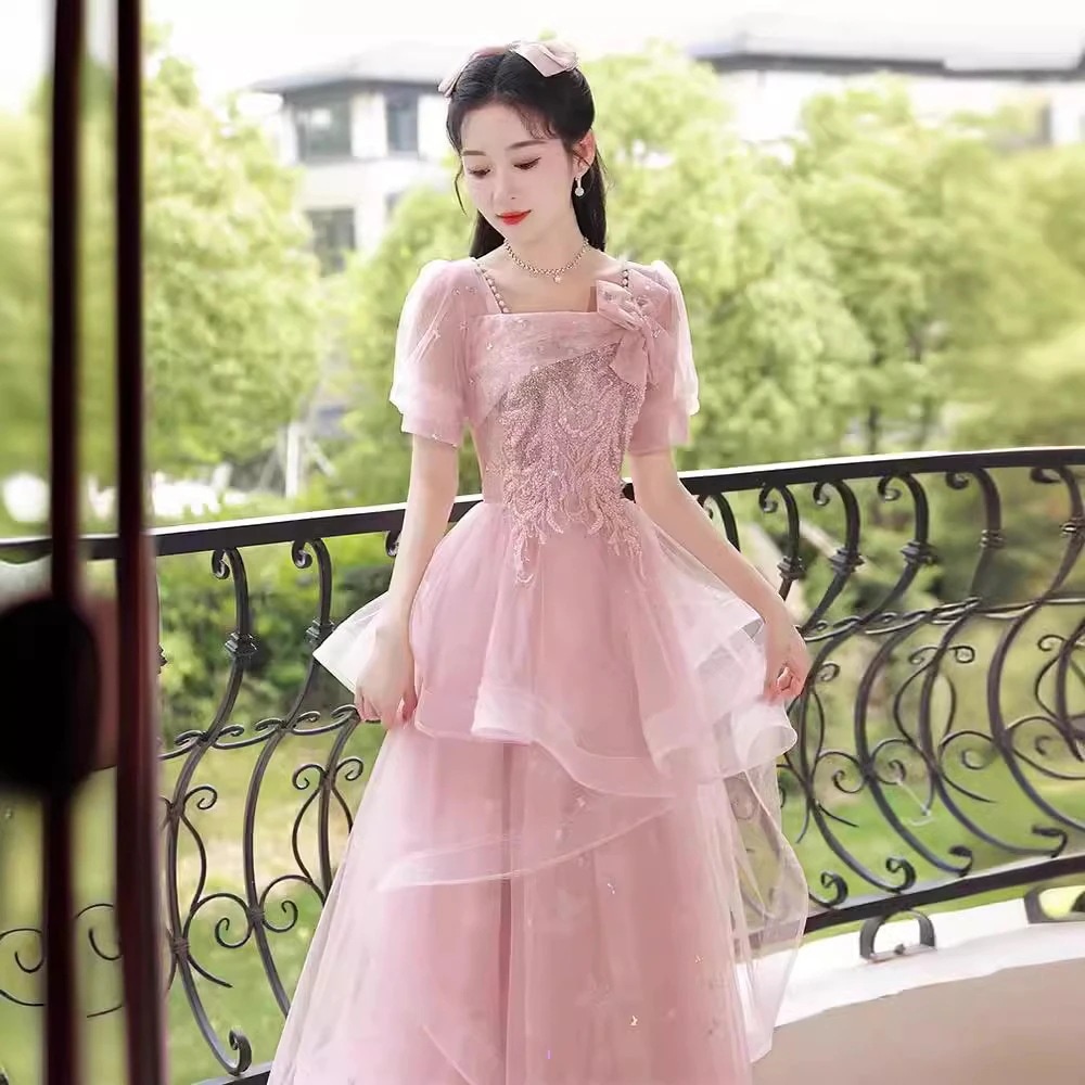 ピンクイブニングドレス2025気質とハイエンドホスト芸術試験夏ワンピースドレスその他 ワンピースドレス