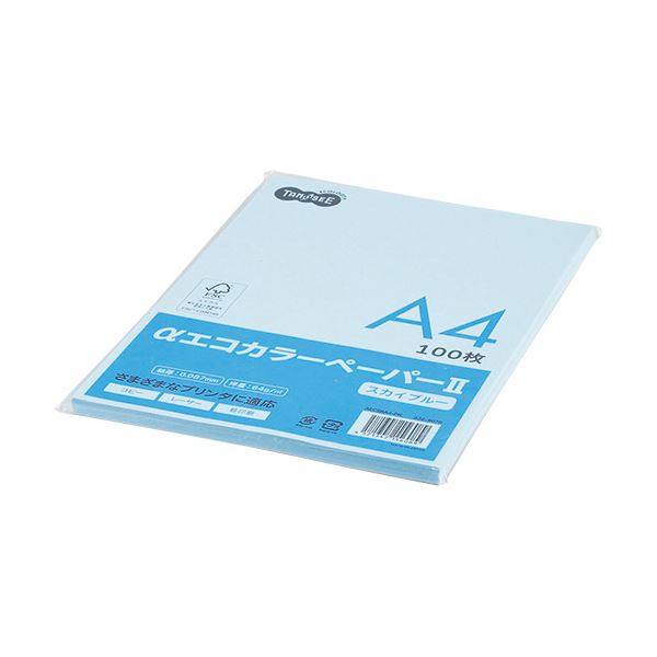 (まとめ) TANOSEE αエコカラーペーパーII A4 スカイブルー 少枚数パック 1冊（100枚） (×30セット) 9,077円