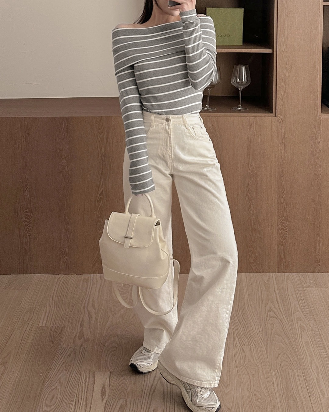 テールワイドコットンパンツ韓国ファッション レディース