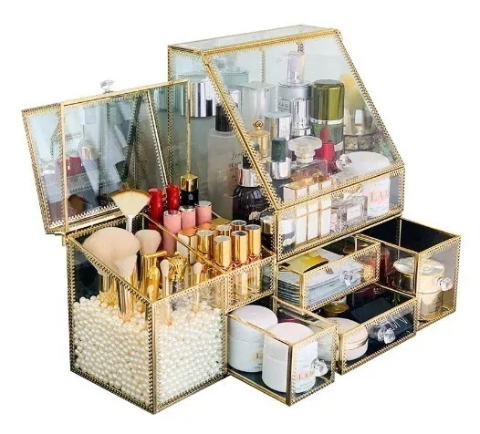 【急速出荷!】insガラススキンケア化粧品収納ケース防塵口紅アクセサリーパックデスクトップ大容量ラック13560