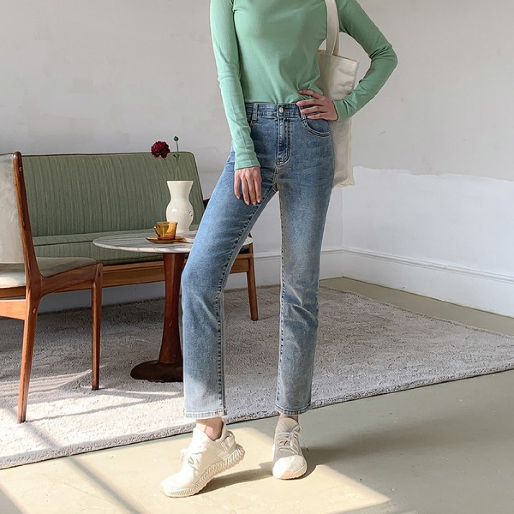 (Jinmania) ホリックライトブルースパン隠しバンドストレートデニムパンツ 5,108円