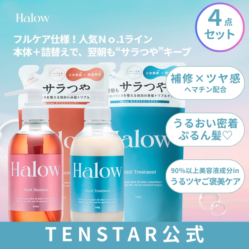 【計4点セット】モイストシャンプートリートメント 本体&詰め替え用 毛髪補修成分 ヘマチン 高濃度配合 ヒアロベール カラーパーマ長持ち うねり髪改善 頭皮のエイジングケア