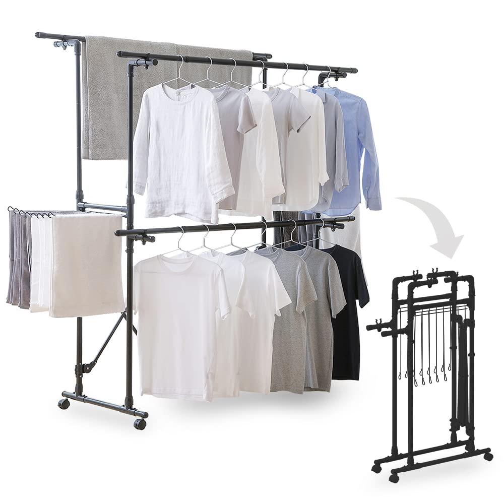 アイリスオーヤマ(IRIS OHYAMA) 樹脂 インテリアに馴染みやすいカラーで圧迫感が感じにくいデザイン物干し 組み立て簡単 たっぷり干せる KTM-2018ST ブラック