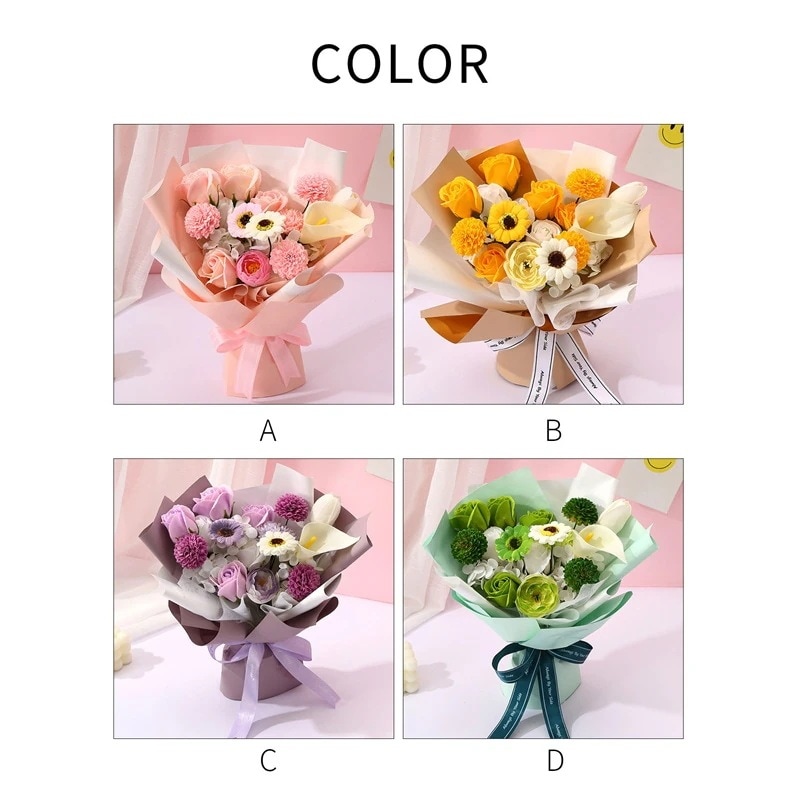 ワンピースドレスキャミワンピブーケ バラ 石鹸 造花 向日葵 ソープフラワー 枯れない花贈り物 人気 大きめ 高級感 小香風