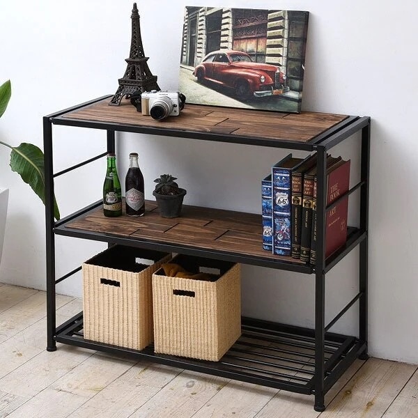 オープンラック 3段 GRANT 天然木 スチールフレーム 幅90cm